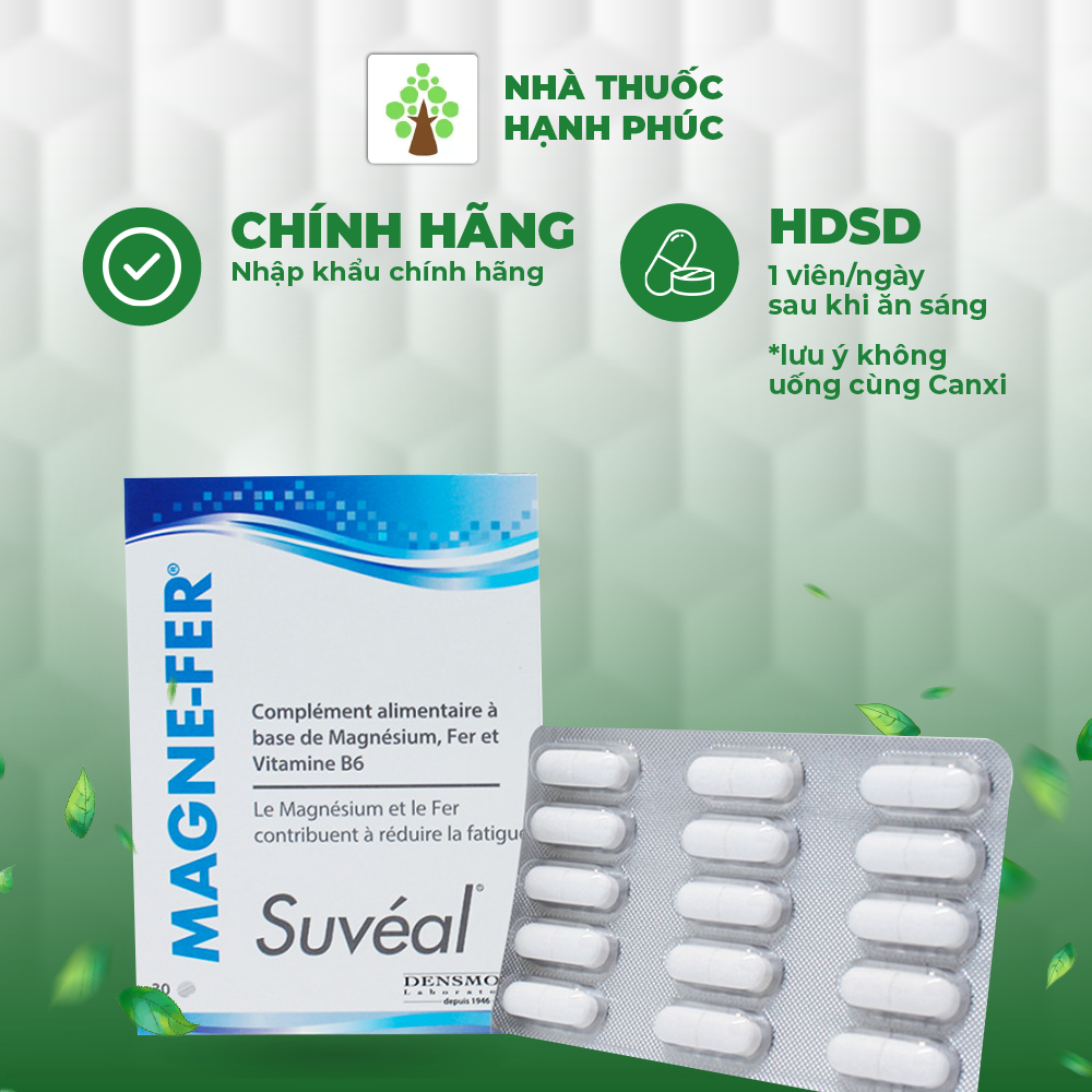 SUVEAL MAGNE FER  – VIÊN UỐNG BỔ SUNG MAGIE, VITAMIN B6 VÀ SẮT CHO PHỤ NỮ MANG THAI HOẶC NGƯỜI THI