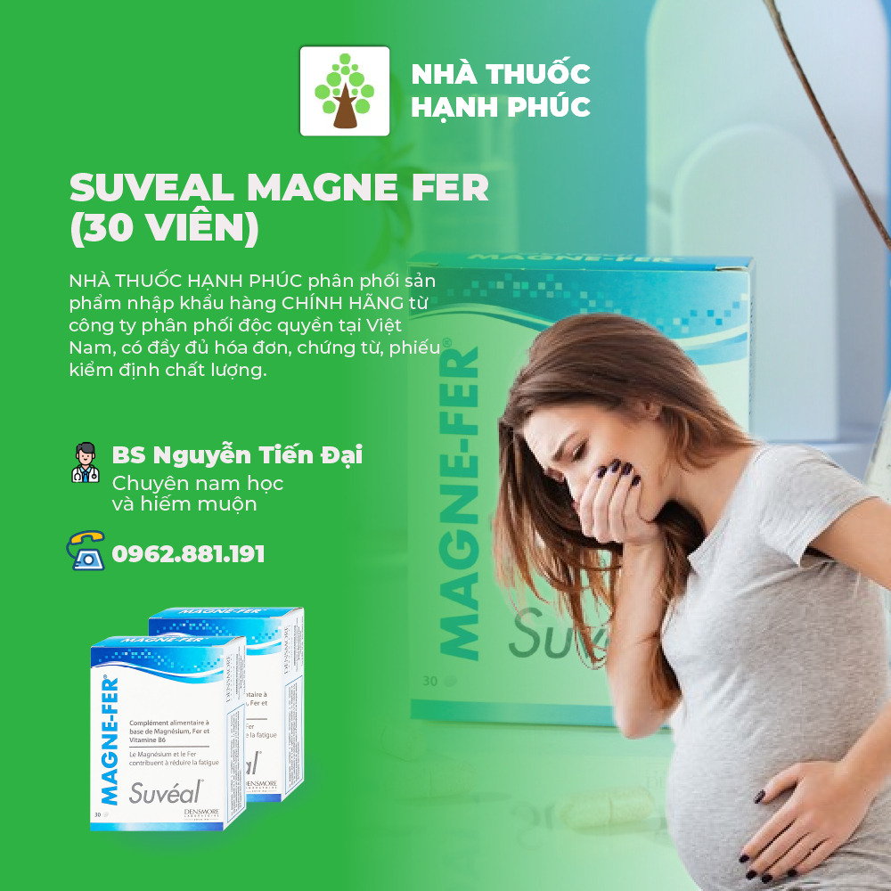 SUVEAL MAGNE FER  – VIÊN UỐNG BỔ SUNG MAGIE, VITAMIN B6 VÀ SẮT CHO PHỤ NỮ MANG THAI HOẶC NGƯỜI THI
