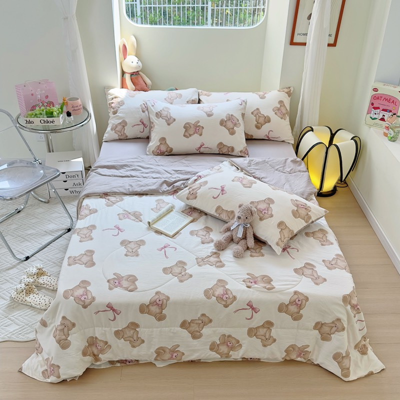 Bộ Chăn Ga Gối Cotton Đũi Bánh Bèo Xinh Xắn Đáng Yêu Chăn Chần Bông