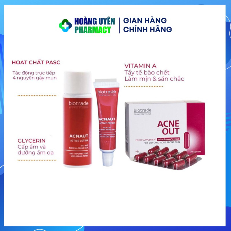 Biotrade Acnaut Active Lotion/ Cream hỗ trợ giảm mụn