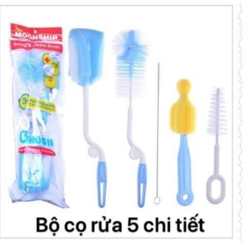 Cọ rửa bình sữa bông mút 5 chi tiết/silicon 2 chi tiết