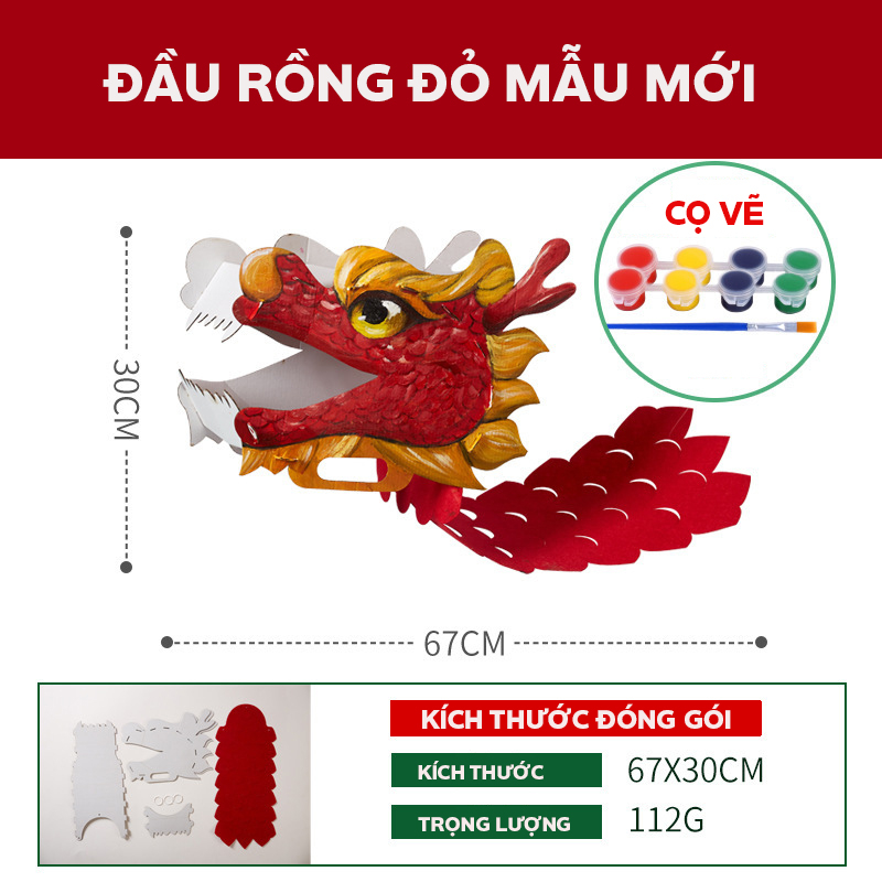 Mô Hình Đầu Lân Sư Rồng Bằng Giấy Nhiều Màu, Đầu Lân Trung Thu