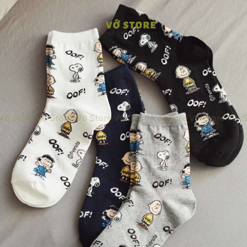 Vớ cổ cao nam nữ hoạt hình Snoopy chất liệu cotton kháng khuẩn