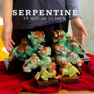 Cặp tỳ hưu phong thủy , tỳ hưu cánh tiên đá serpentine tự nhiên nguyên khối