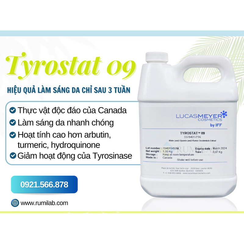 10ɢ / 50ɢ 𝐇𝐨𝐚̣𝐭 𝐜𝐡𝐚̂́𝐭 𝐭𝐫𝐚̆́𝐧𝐠 𝐝𝐚, 𝐧𝐚́𝐦 𝐓𝐘𝐑𝐎𝐒𝐓𝐀𝐓 𝟎𝟗 - Nguyên liệu mỹ phẩm Rumilab