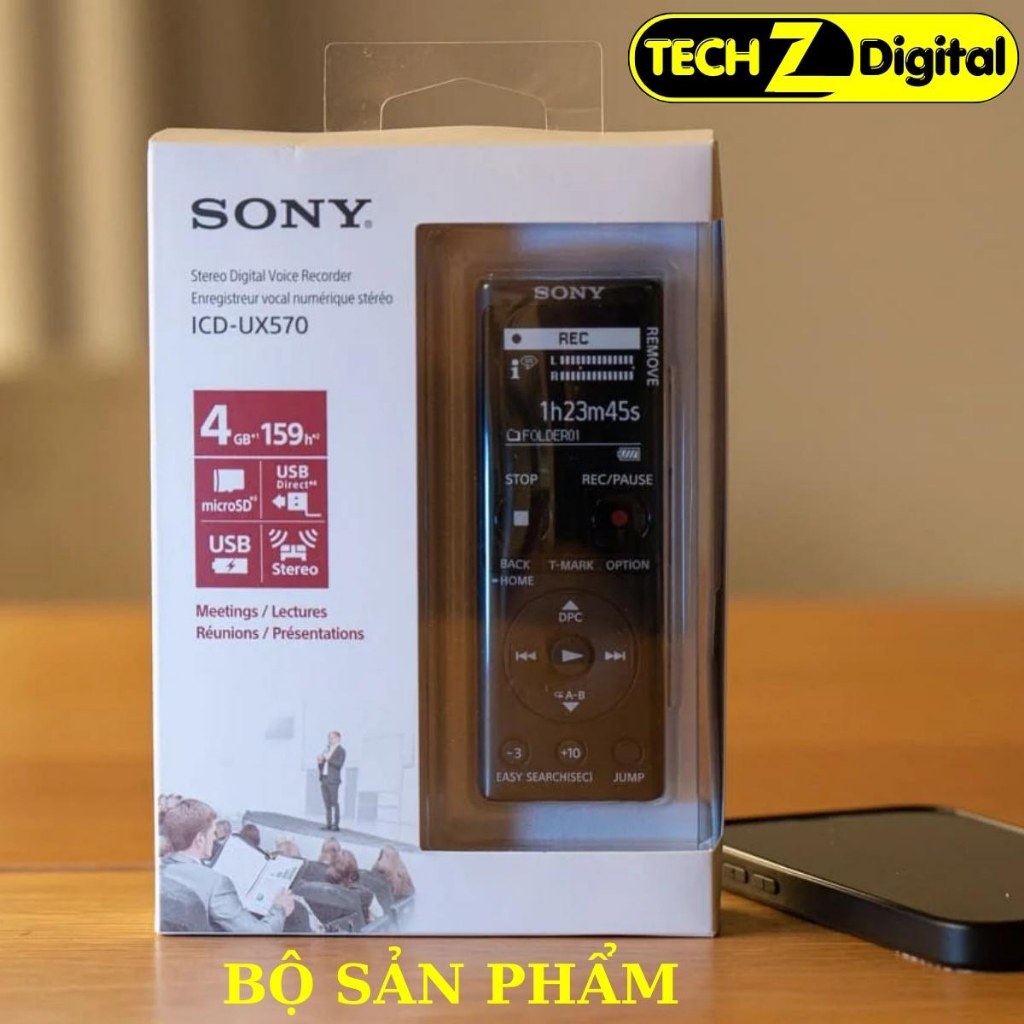 Máy ghi âm chuyên nghiệp SONY UX-570 Chính Hãng, tính năng ghi âm thông minh khi có tiếng động Bảo hành 5 năm
