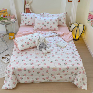 Bộ Chăn Ga Gối Cotton Đũi Bèo 4 Món Chăn Chần Hè Mẫu Mới Nhất