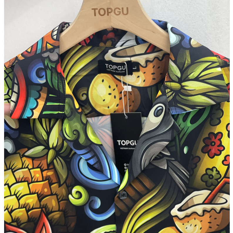 Áo sơ mi TOPGU họa tiết ALOHA, Cuban shirt vải lụa thoáng mát.