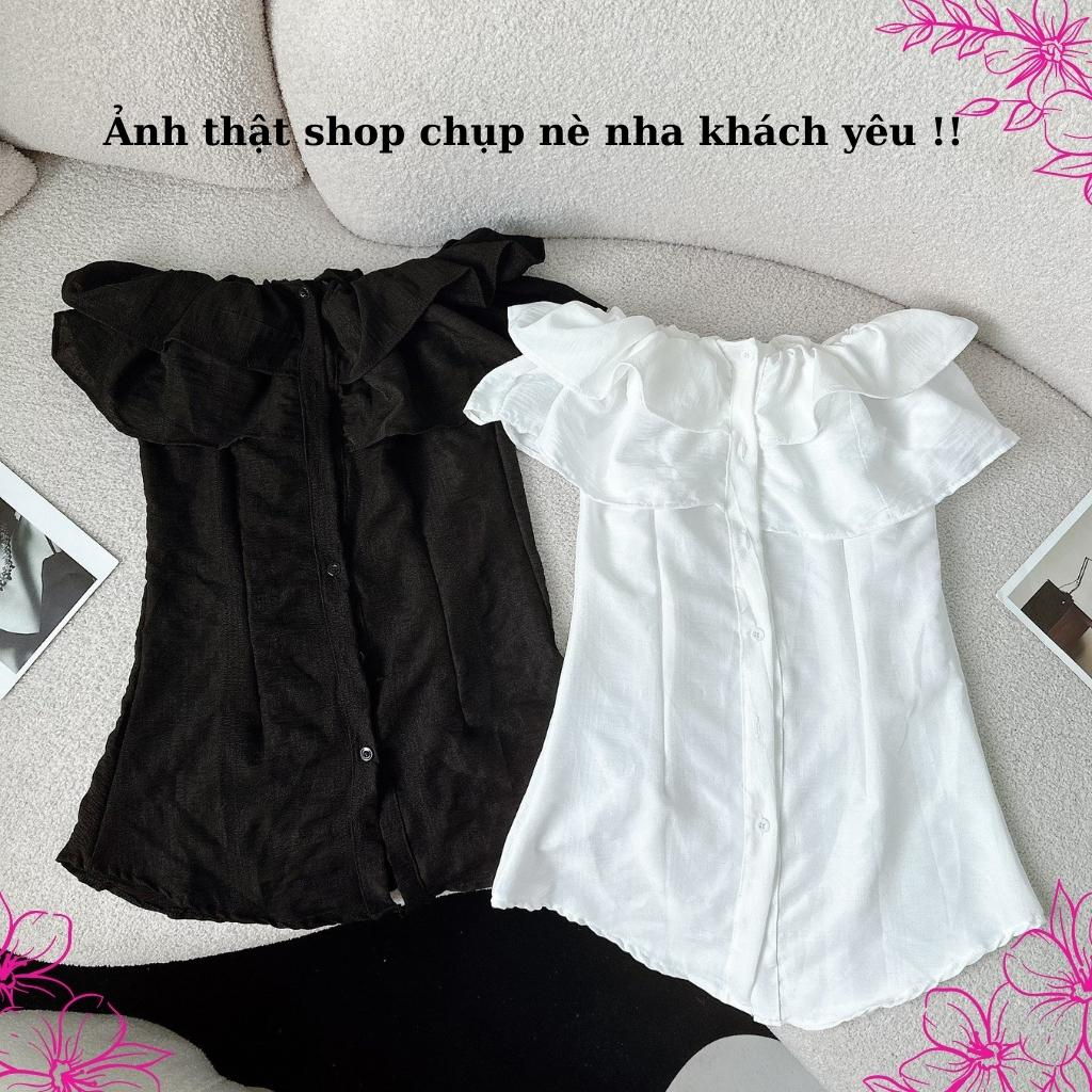 Áo trễ vai nữ ngắn tay viền bèo chiếc eo Điệu Fashion, Áo kiểu nữ chất lụa thô phong cách nữ tính - A33