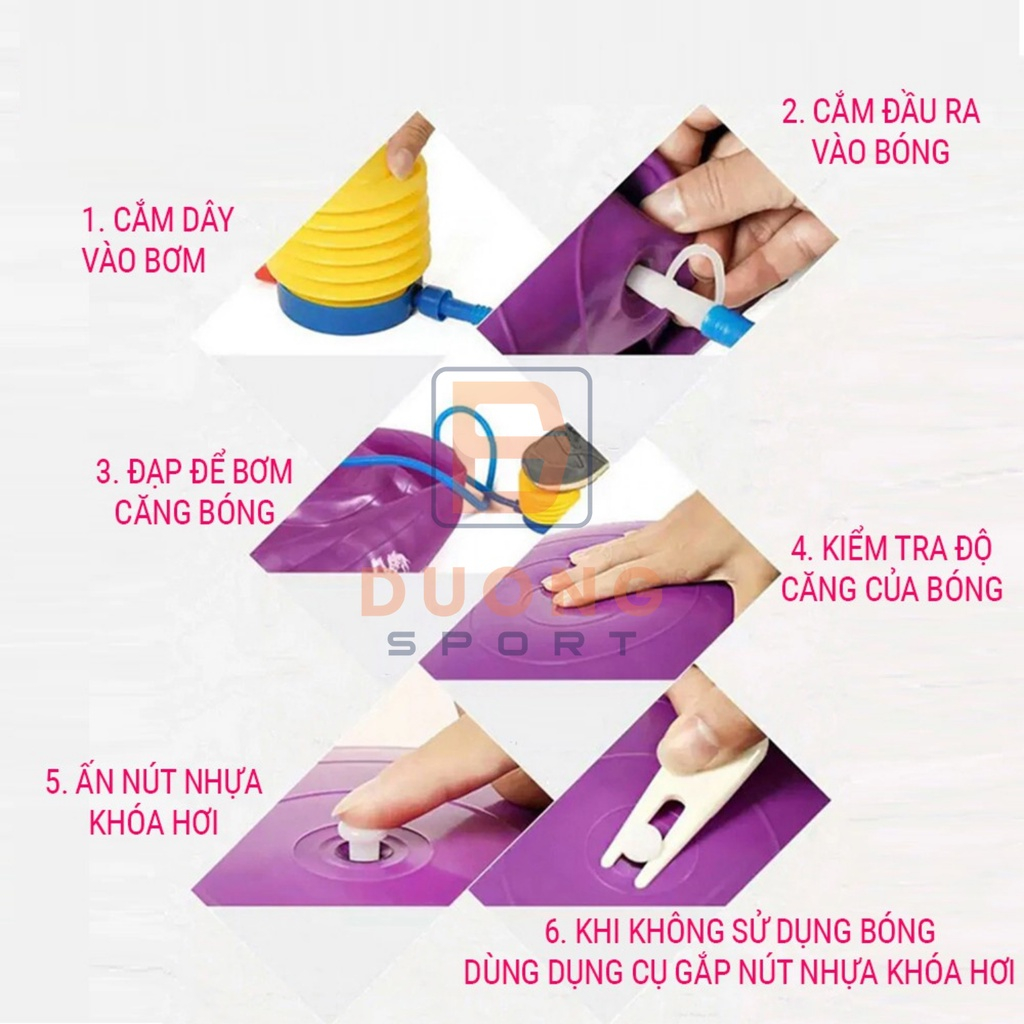 Bóng Tập Yoga Toàn Thân Cao Cấp DUONG SPORT Đường Kinh 65cm Dày 2mm Chống Nổ Tặng Kèm Bơm Bóng DC0004