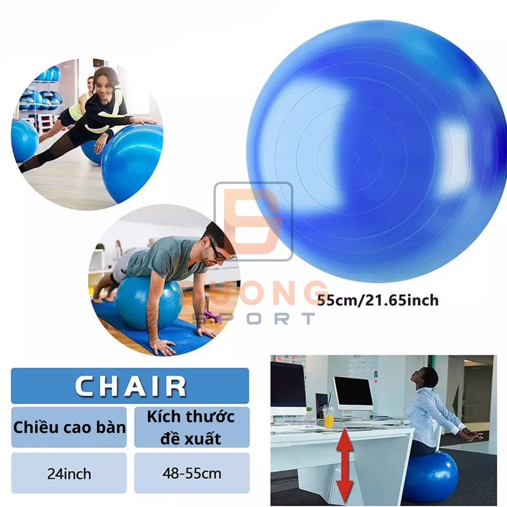 Bóng Tập Yoga Toàn Thân Cao Cấp DUONG SPORT Đường Kinh 65cm Dày 2mm Chống Nổ Tặng Kèm Bơm Bóng DC0004