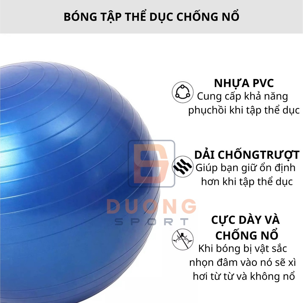 Bóng Tập Yoga Toàn Thân Cao Cấp DUONG SPORT Đường Kinh 65cm Dày 2mm Chống Nổ Tặng Kèm Bơm Bóng DC0004