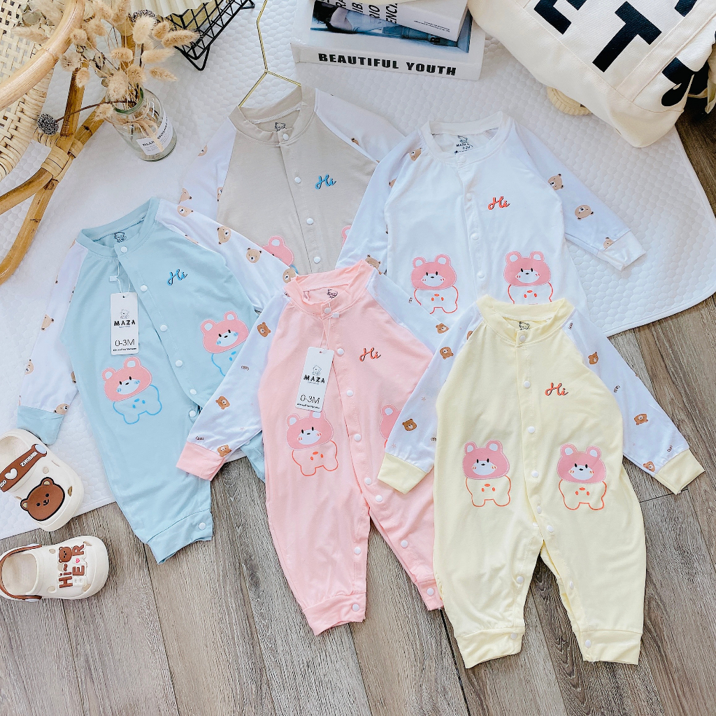 Bộ body dài tay vải pettit mềm cho bé trai bé gái sơ sinh _ BD79