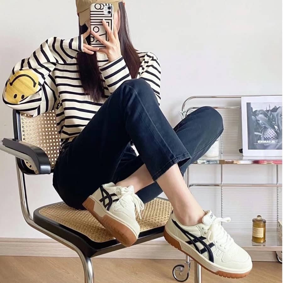 Giày Thể Thao Asics Court MZ Cream Black Gum Full Box. Giày Asics bản Cao Cấp Full Phụ Kiện Size 36-43