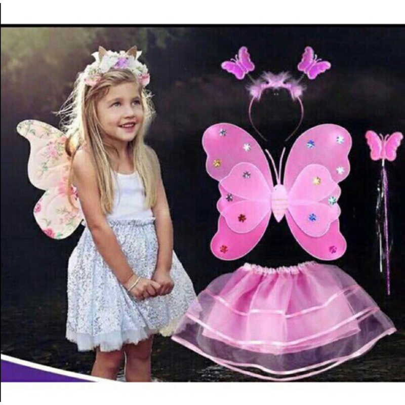 Set Cánh Tiên Thiên Thần Kèm Váy Gậy Và Bờm Cực Xinh Cho Bé Gái - Set đồ cho bé gái vui chơi ngày lễ