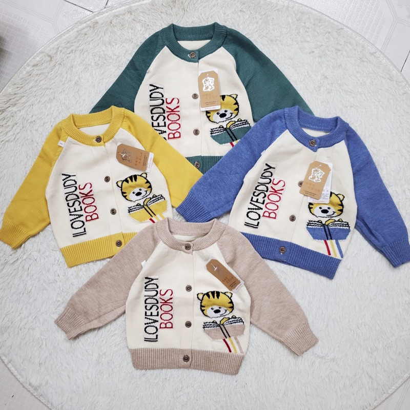 317 Áo len sơ sinh thu đông cúc cài giữa phối màu thể thao len quảng châu mềm mịn co giãn 3-12kg