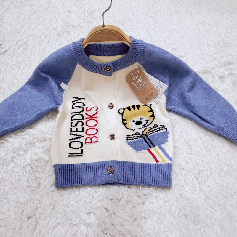 317 Áo len sơ sinh thu đông cúc cài giữa phối màu thể thao len quảng châu mềm mịn co giãn 3-12kg