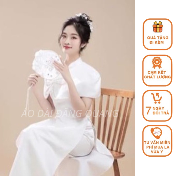 Áo Dài Thiết Kết Thân Choàng 2 Lớp Cao Cấp Có Đính Đá Xịn