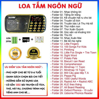 Loa Tắm Ngôn Ngữ Cho Bé, Loa Craven 3Pin kèm thẻ 32GB Đài Học Tiếng Anh, Tiếng Ồn Trắng, Máy Nghe Nhạc