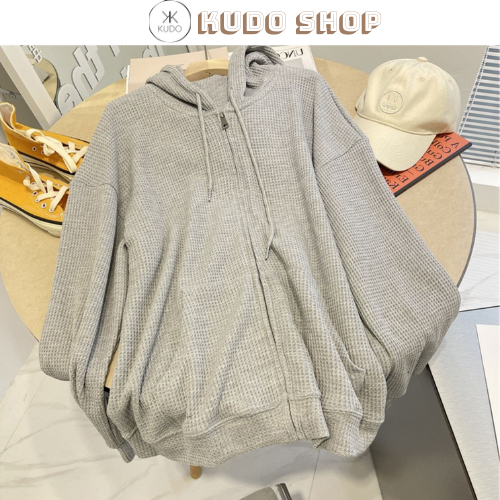 Áo khoác mũ tổ ong UNISEX, Áo nỉ hoodie kéo khóa form rộng 3 màu thời trang thu đông 2023 Kudoshop