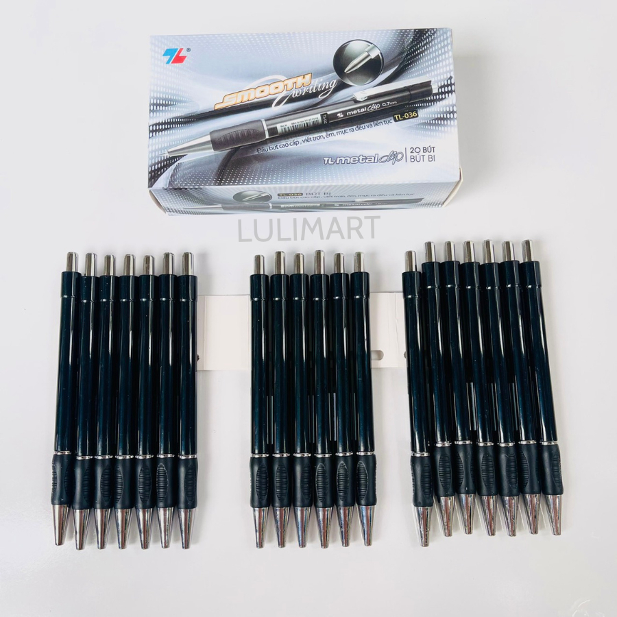 Hộp 20 Bút Bi Thiên Long TL-036 Nét 0.7mm Mực Xanh Đen Viết Cực Thích