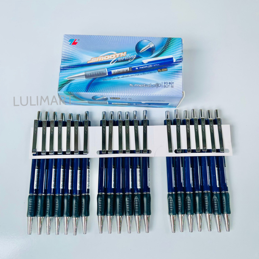 Hộp 20 Bút Bi Thiên Long TL-036 Nét 0.7mm Mực Xanh Đen Viết Cực Thích