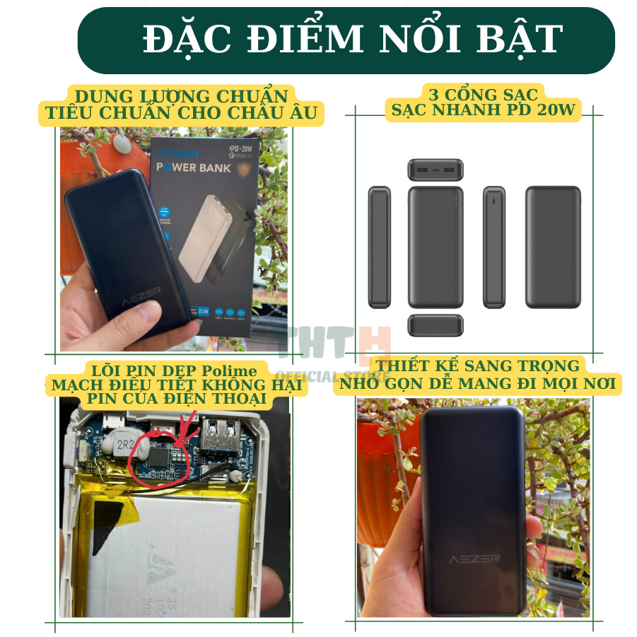 Pin sạc dự phòng 10.000mAh PD 22.5W Chính Hãng AEZER Sạc nhanh cho mọi dòng máy iphone samsung oppoxiaomi