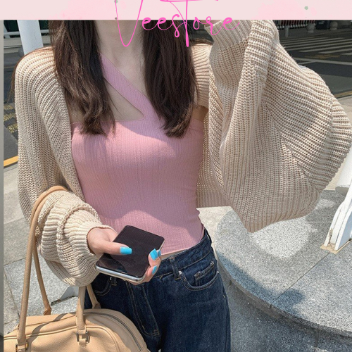 Áo cardigan len croptop, Khoác ngoài dáng ngăn tay dài 3 màu thời trang thu đông 2023 Veestore