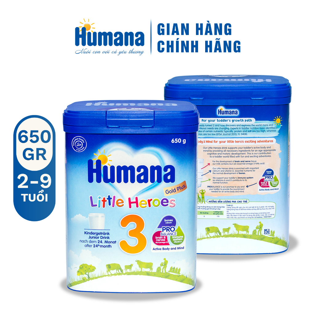 (Quà Tặng) (Combo 3 Hộp) Sữa Bột Công Thức Dinh Dưỡng Dành Cho Trẻ Từ 2 Tuổi Trở Lên Humana Gold Plus 3 (650g)