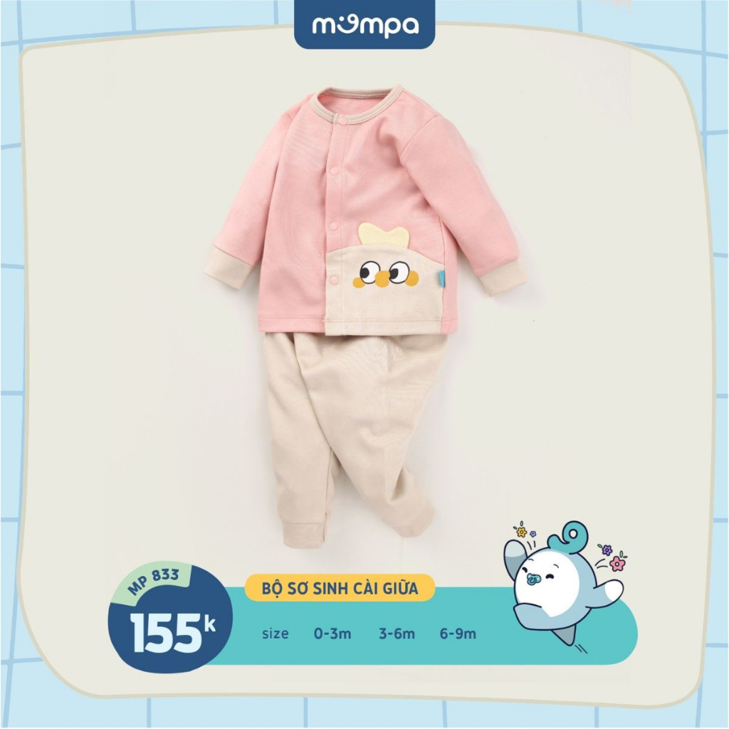 Bộ quần áo sơ sinh cho bé Mompa 0-9 tháng vải Cotton nỉ dài tay cúc giữa mềm mại co giãn 833