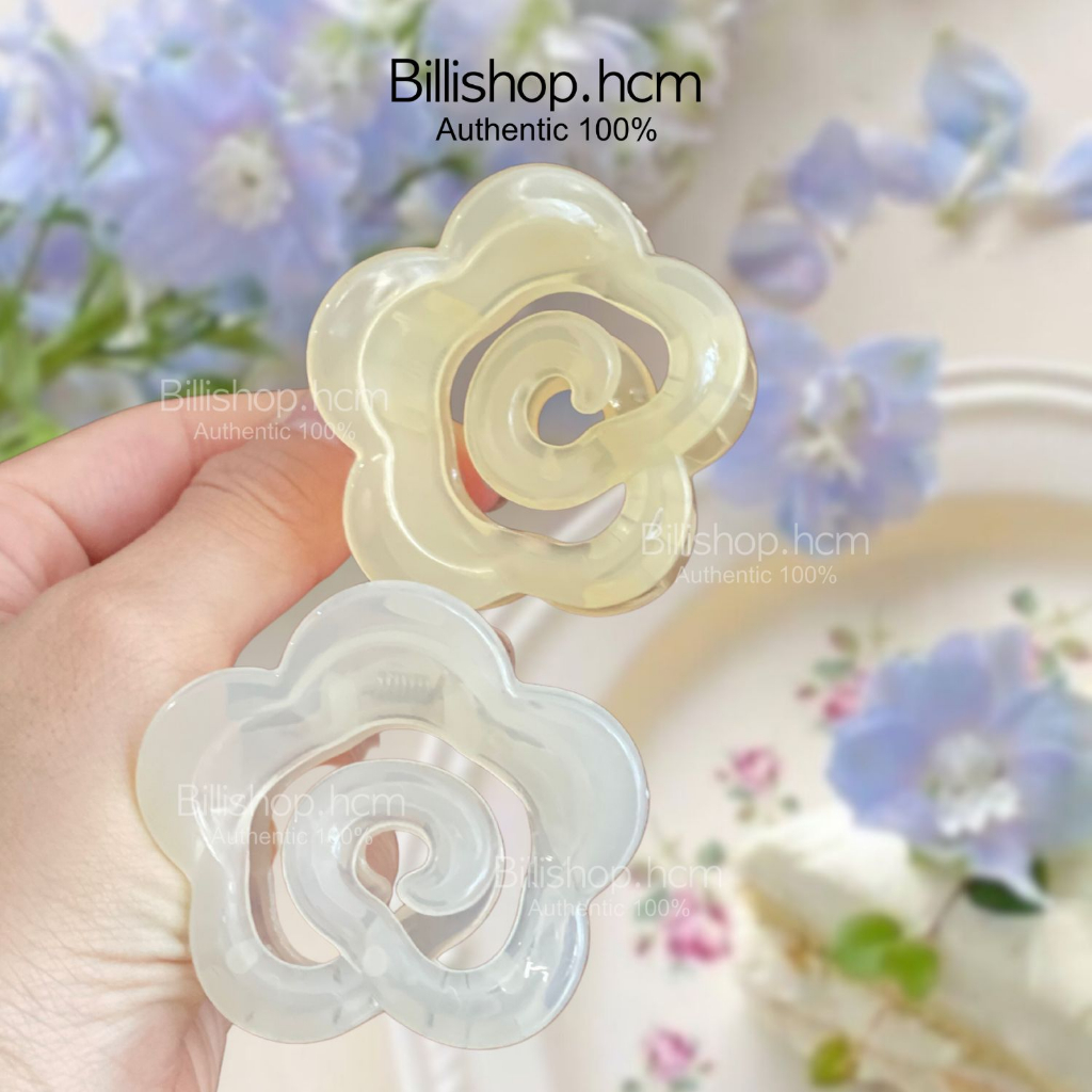 Kẹp tóc hình hoa trong suốt màu kem
