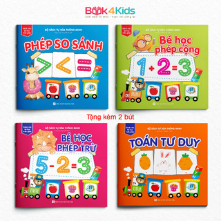 Sách - Tự Xóa Thông Minh - Bộ 4 Cuốn - Bé Học Phép Cộng, Bé Học Phép Trừ, Phép So Sánh, Toán Tư Duy (Tặng Kèm Bút)