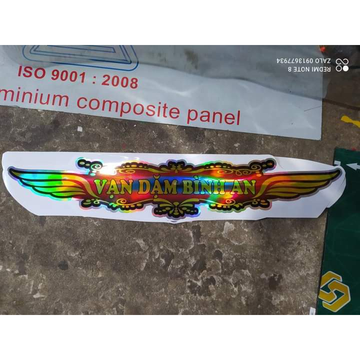 Tem decal chữ Vạn Dặm bình An lấp lánh phản quang bảy màu mẫu mới dán xe ô tô, xe tải, xe đầu kéo