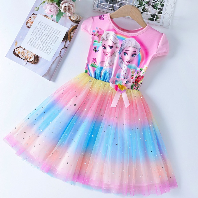 Váy elsa cho bé gái 3-8 tuổi kiểu dáng cầu vồng xinh xắn