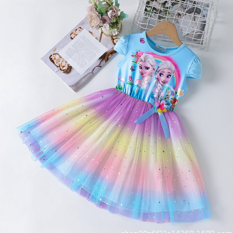 Váy elsa cho bé gái 3-8 tuổi kiểu dáng cầu vồng xinh xắn