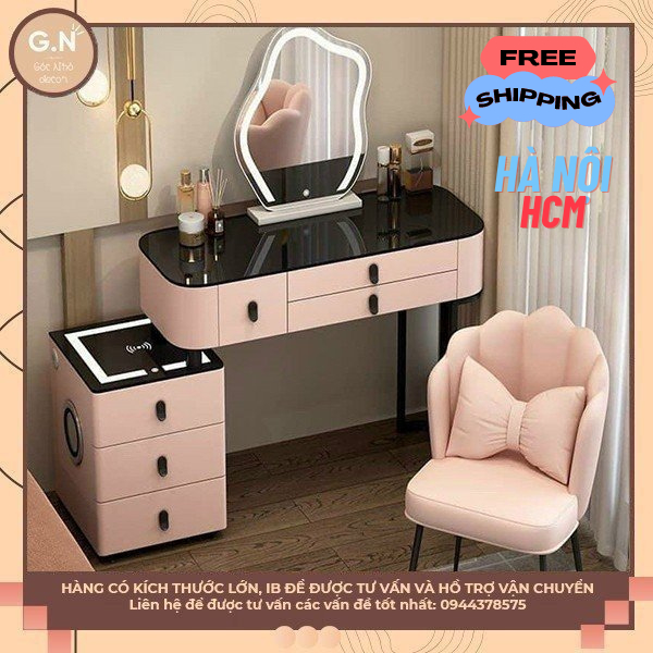 Bàn pấn trang điểm hiện đại sẵn HN&HCM ⚡ TRỌN BỘ ⚡ Bàn phấn THÔNG MINH có đèn LED 3 màu, tab ngăn kéo tích hợp loa xạc