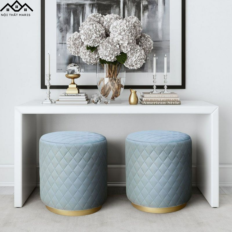 Ghế Đôn Sofa, Ghế Trang Điểm Loại Thấp Ghế Đôn Bàn Trang Điểm, Ghế Đôn Tròn Da Dày Dặn Hàng Cao Cấp - Nội Thất Maris