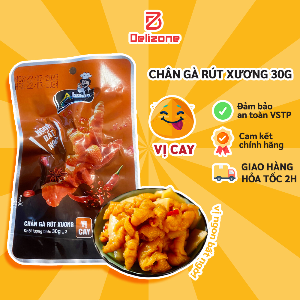 Chân gà rút xương vị cay Alishan gói 30g, đồ ăn vặt ngon, giòn, đảm bảo ATTP.