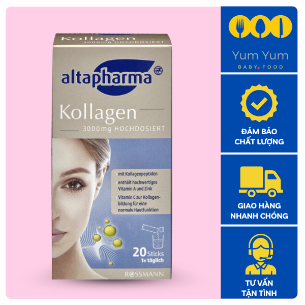 Collagen Altapharma Kollagen 💥 CHÍNH HÃNG 💥 Collagen thủy phân hỗ trợ làm đẹp da 3000 mg dạng bột của Đức