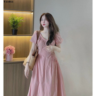 Váy thô dáng xoè cổ tim nhẹ tay bồng bềnh xinh xắn