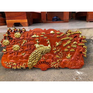 Tranh phu thê viên mãn gỗ hương liền khối dát vàng kt 120cm x 60cm x 4cm