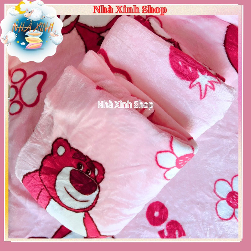 Chăn văn phòng gấu lotso hồng 1m6x2m