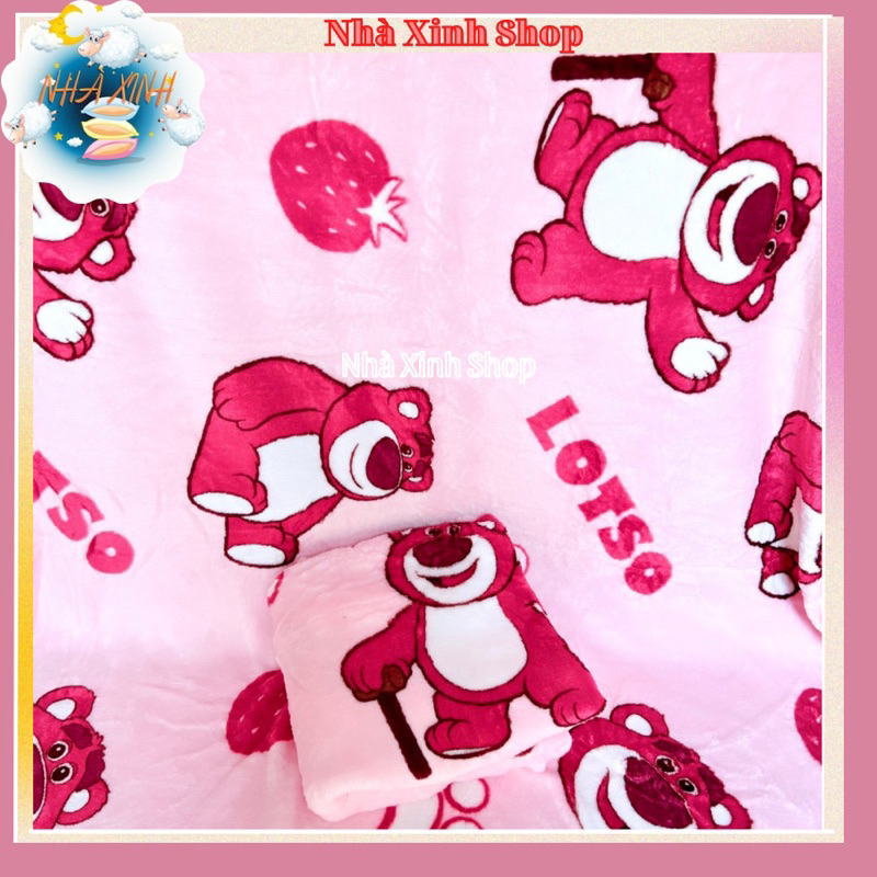 Chăn văn phòng gấu lotso hồng 1m6x2m