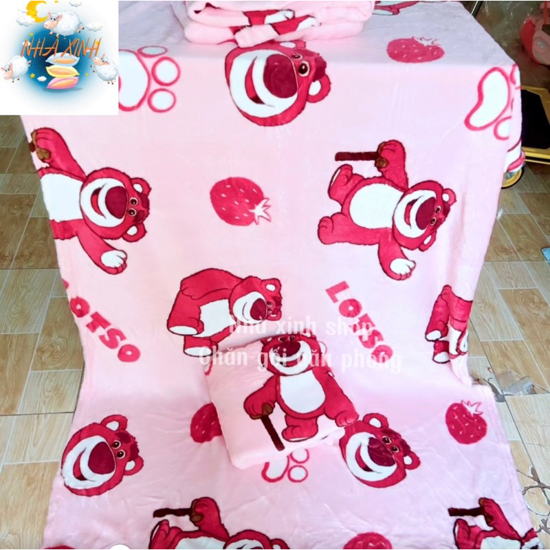 Chăn văn phòng gấu lotso hồng 1m6x2m