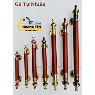 Tay nắm bằng gỗ tự nhiên, Tay nắm cửa, tay nắm kéo cổng màu nâu đỏ tân cổ điển dài 26-30-36-46- 56cm