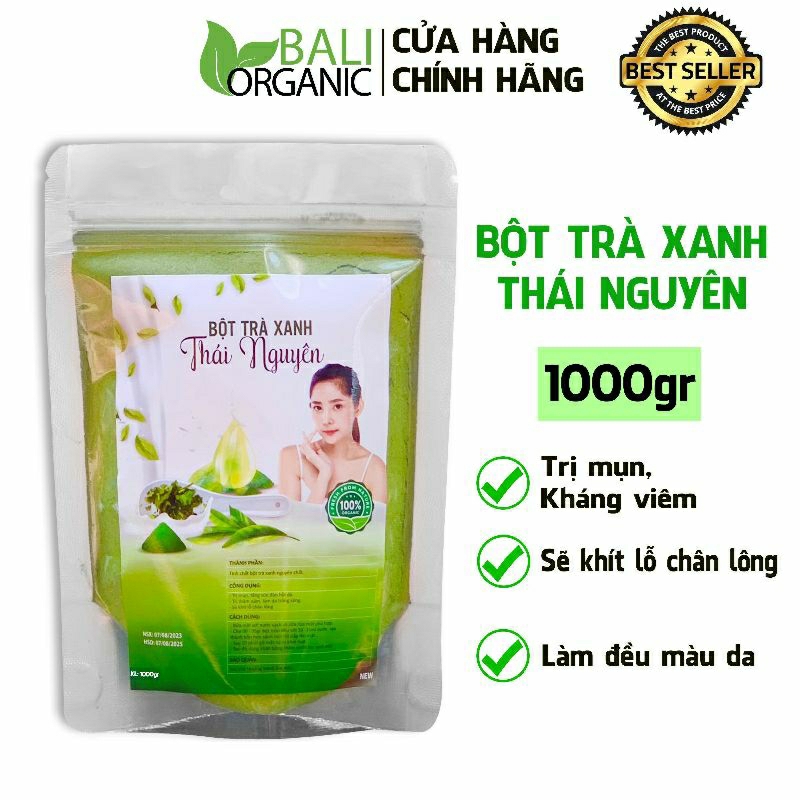 Bột trà xanh thủ công nguyên chất 1kg Baliorganic