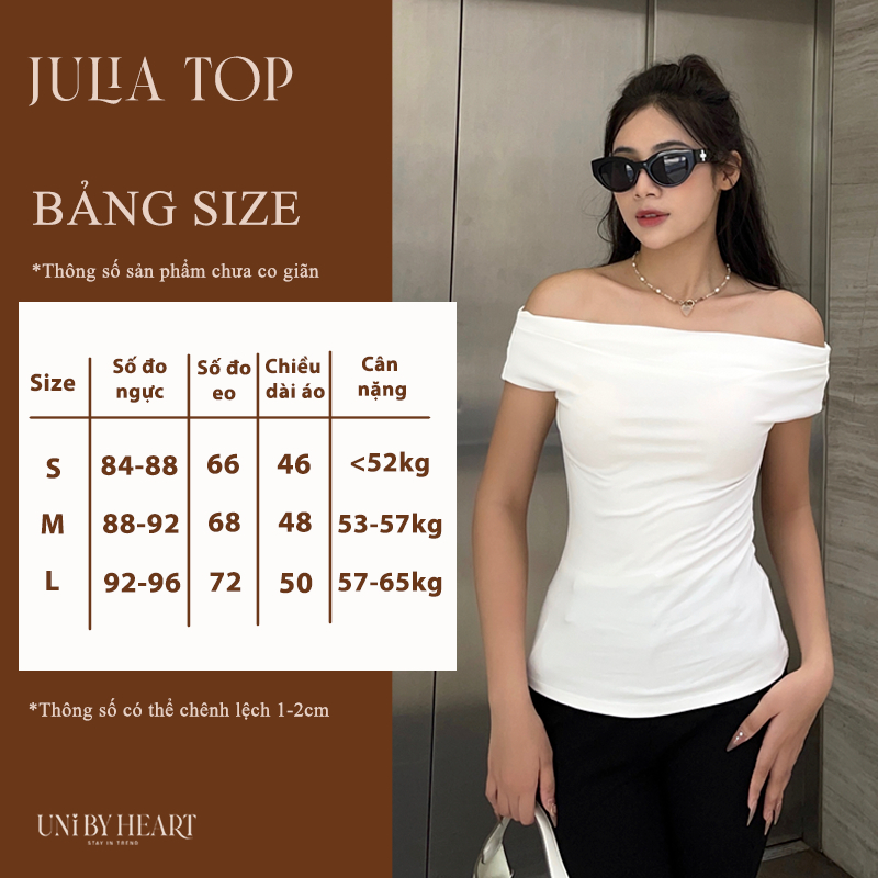 Áo trễ vai nữ Julia Top ATV02 tay ngắn cổ thuyền, chất liệu thun co giãn, thiết kế trẻ trung - Uni By Heart