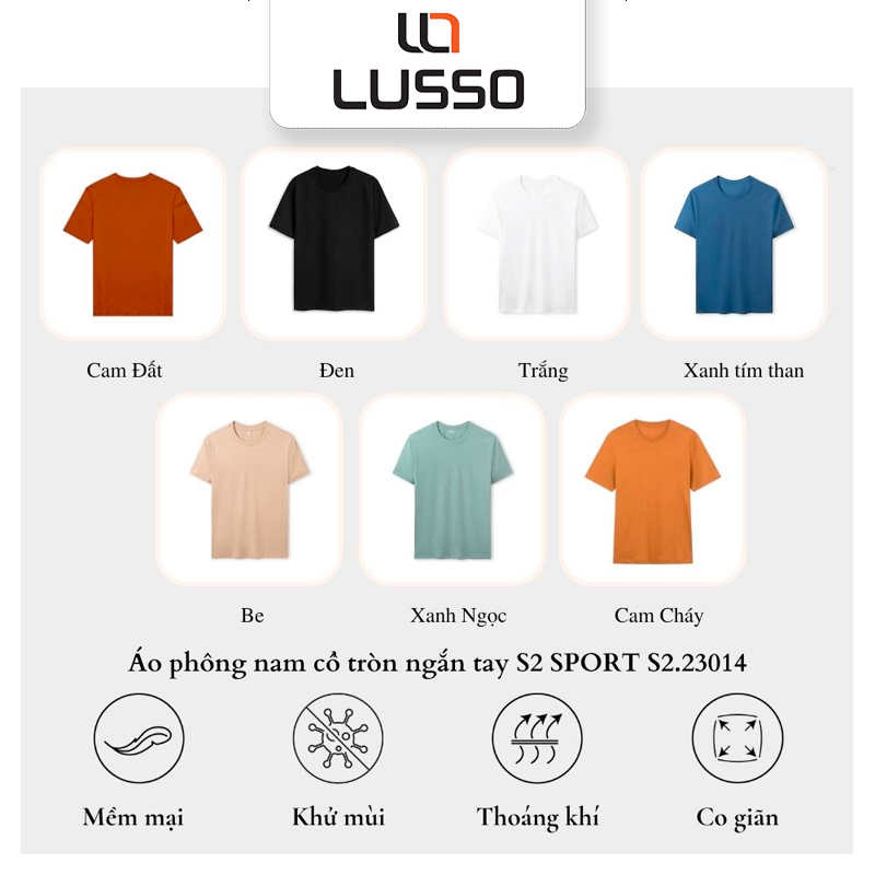 Áo Thun Nam Ngắn Tay Cổ Tròn LUSSO Vải Cotton USA Premium Mềm Mịn Co Giãn 4 Chiều Mặc Hè Thoáng TSL23-001