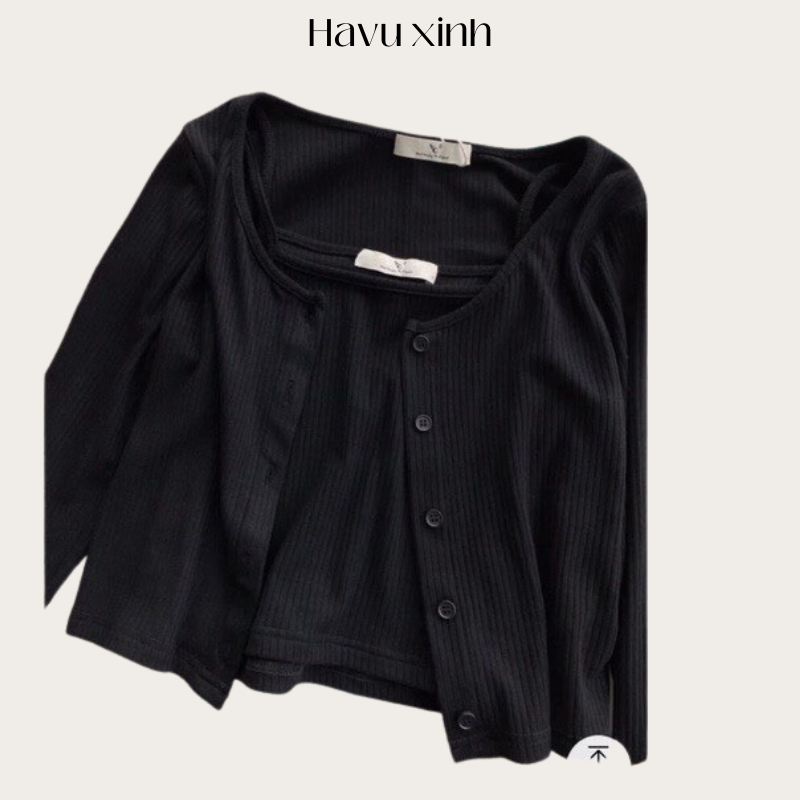 Set Áo Cardigan MẪU MỚI cài cúc kèm áo 2 dây, chất thun gân cao cấp - HAVU