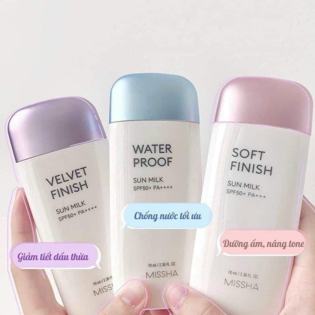 Kem chống nắng bảo vệ làn da Missha Sun Milk SPF50+/PA++++ 70ml Hồng Xanh Dương - Mibebe
